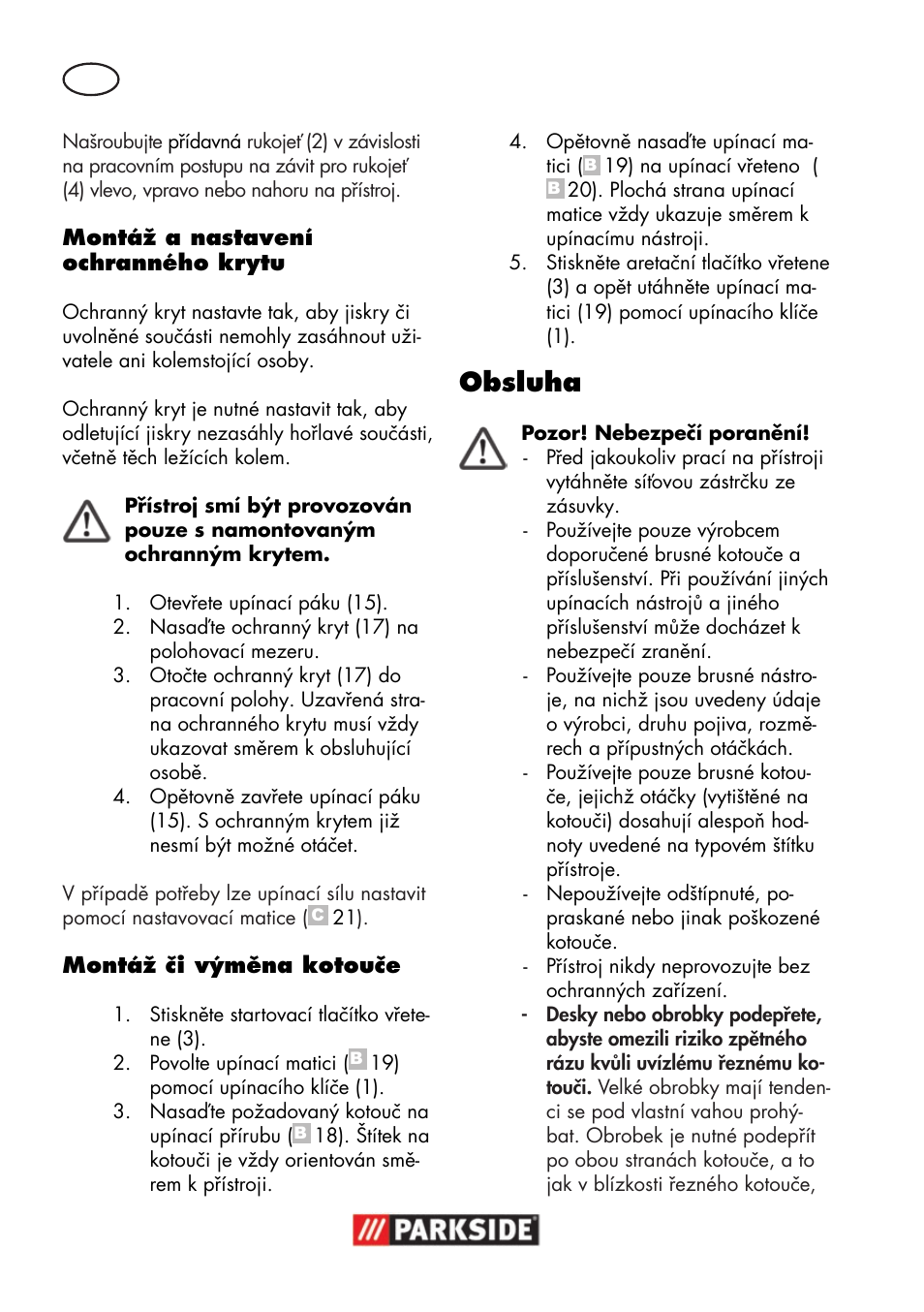 Obsluha | Parkside PWSA 18 A1 User Manual | Page 112 / 170
