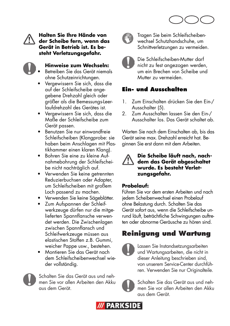 Reinigung und wartung, De at ch | Parkside PWSA 18 A1 User Manual | Page 159 / 170