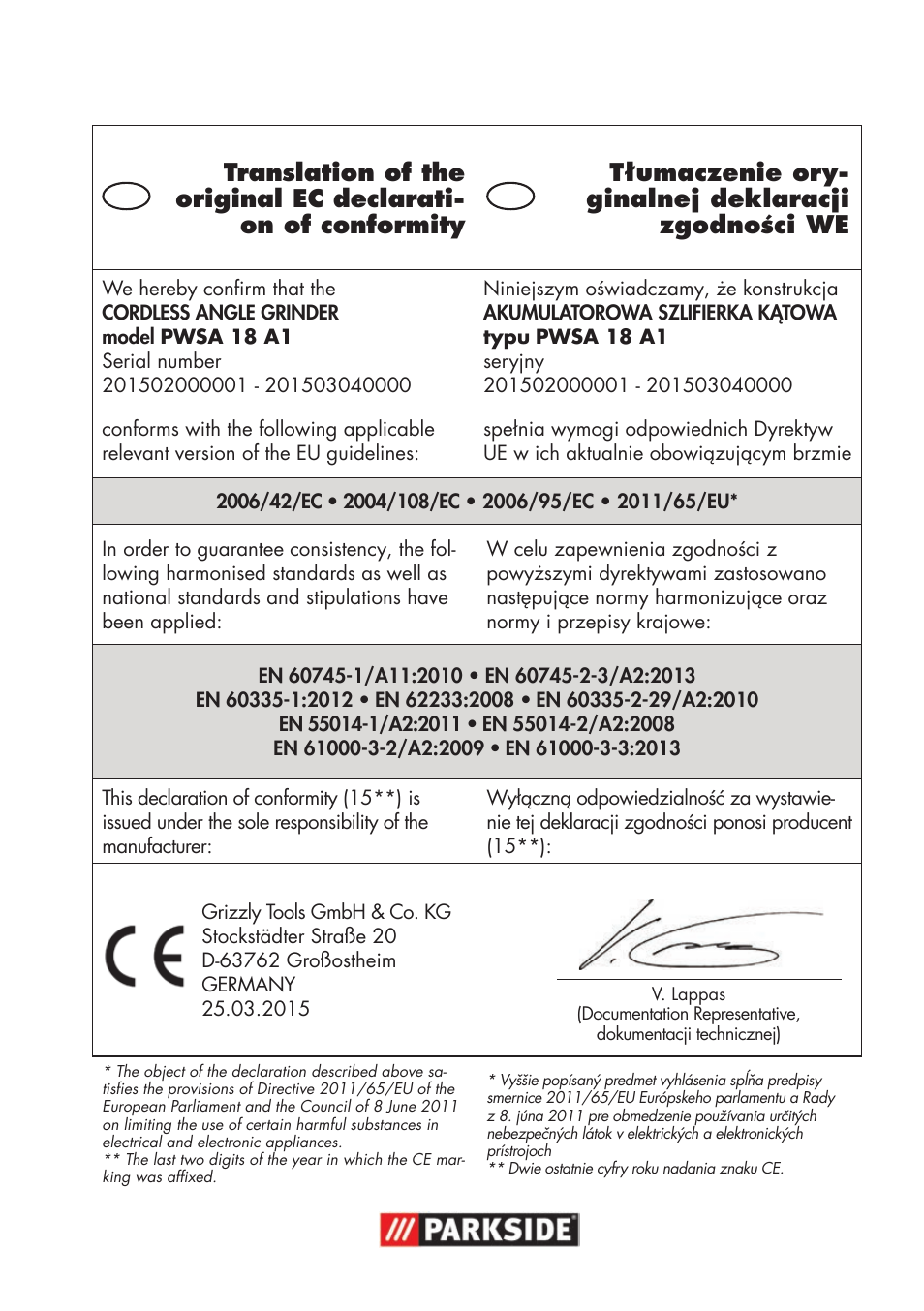 Parkside PWSA 18 A1 User Manual | Page 165 / 170