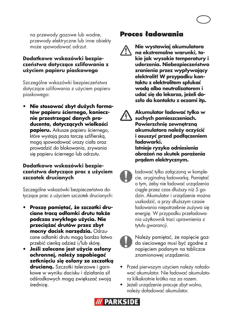 Proces ładowania | Parkside PWSA 18 A1 User Manual | Page 41 / 170