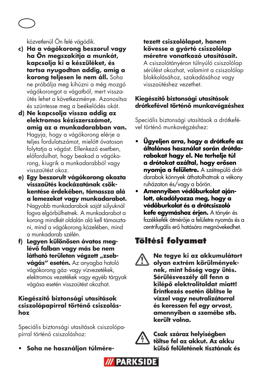 Töltési folyamat | Parkside PWSA 18 A1 User Manual | Page 64 / 170