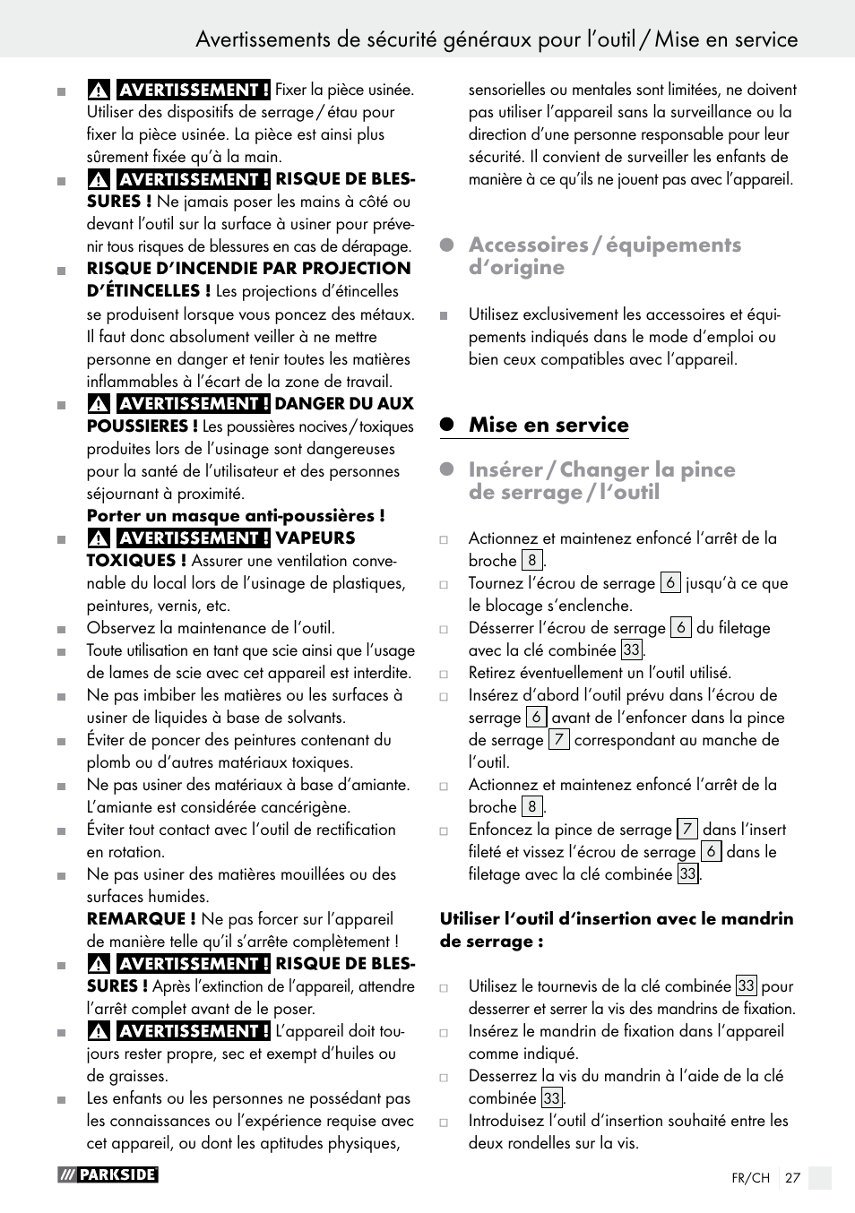 Accessoires / équipements d‘origine | Parkside PFBS 160 A1 User Manual | Page 27 / 59