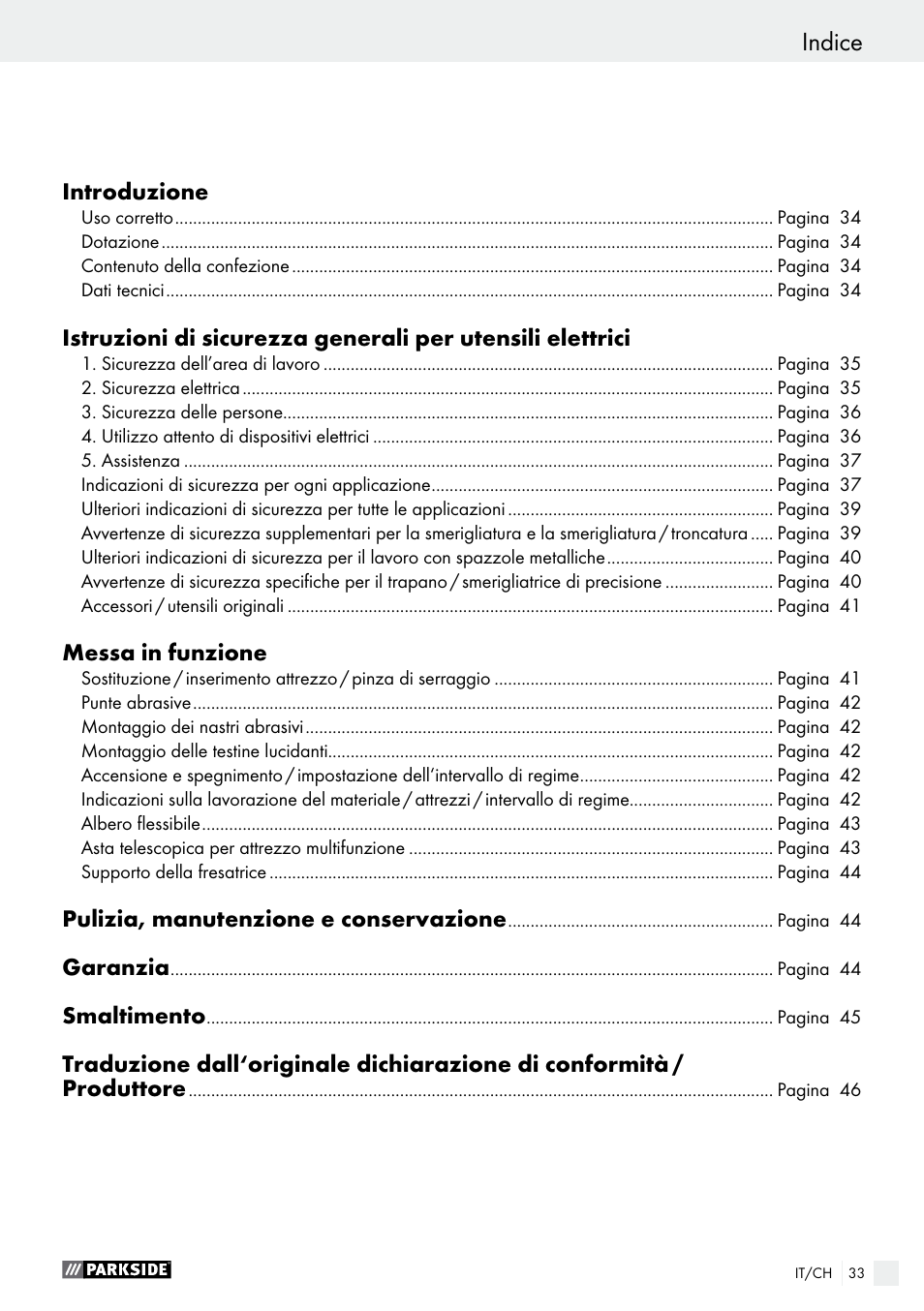 Indice | Parkside PFBS 160 A1 User Manual | Page 33 / 59