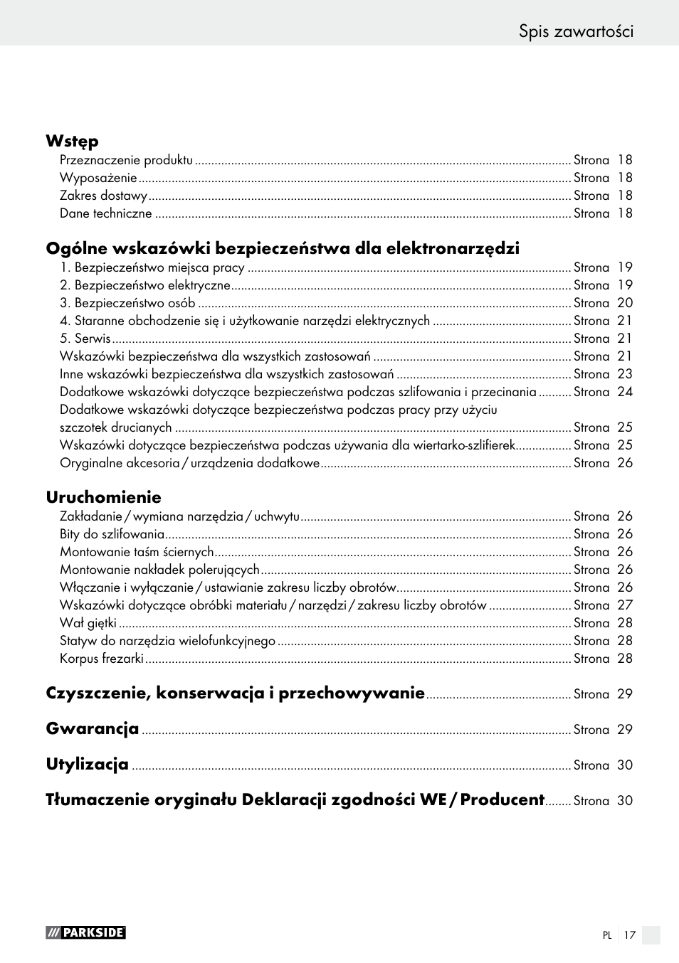 Spis zawartości | Parkside PFBS 160 A1 User Manual | Page 17 / 99