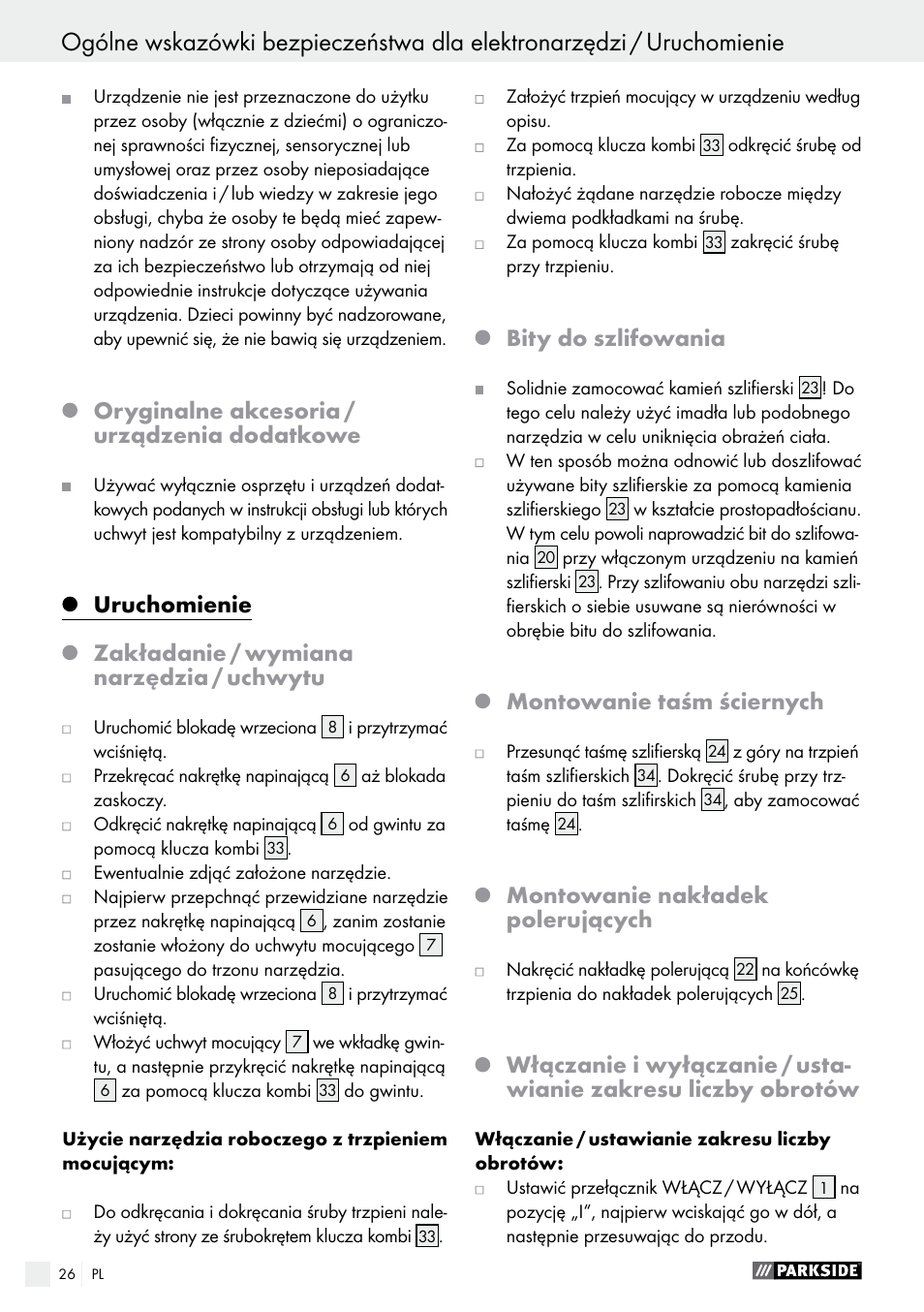 Oryginalne akcesoria / urządzenia dodatkowe, Bity do szlifowania, Montowanie taśm ściernych | Montowanie nakładek polerujących | Parkside PFBS 160 A1 User Manual | Page 26 / 99