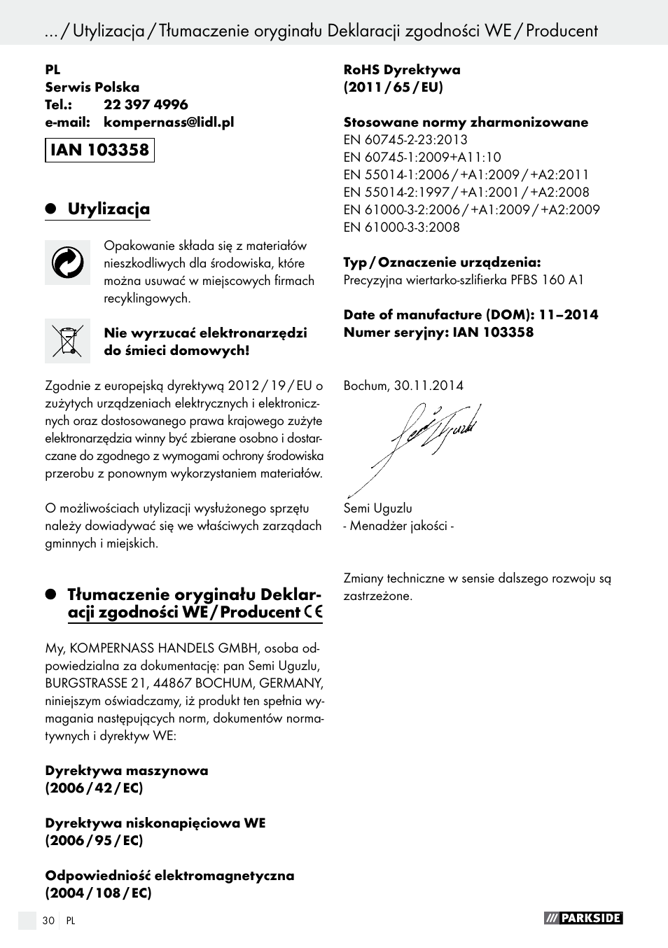 Tartalomjegyzék | Parkside PFBS 160 A1 User Manual | Page 30 / 99