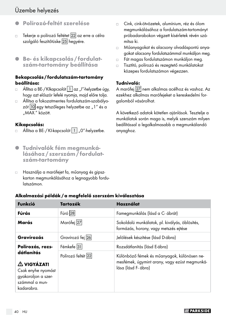 Üzembe helyezés, Polírozó-feltét szerelése | Parkside PFBS 160 A1 User Manual | Page 40 / 99