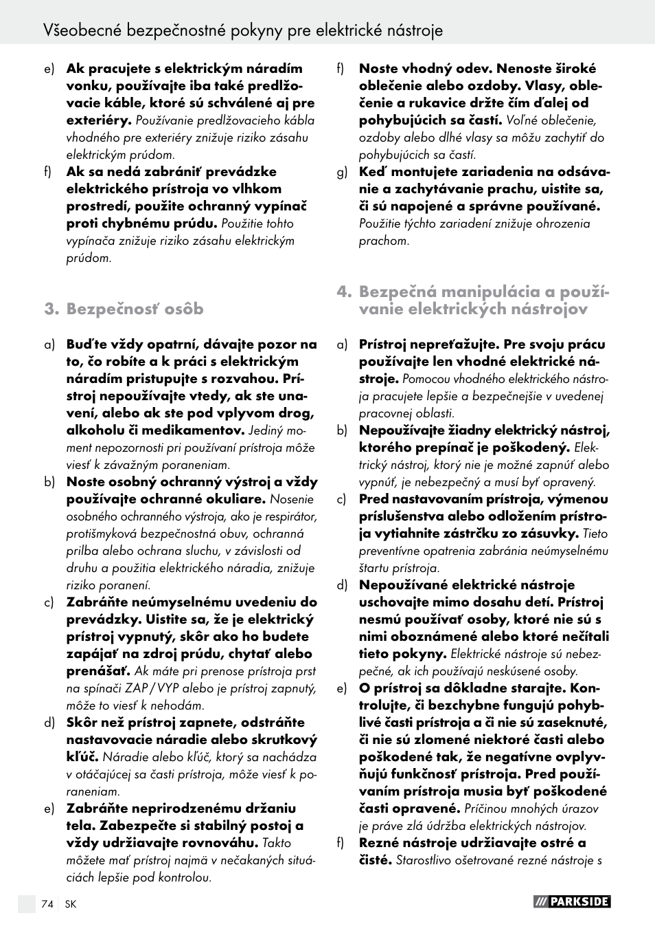 Bezpečnosť osôb | Parkside PFBS 160 A1 User Manual | Page 74 / 99