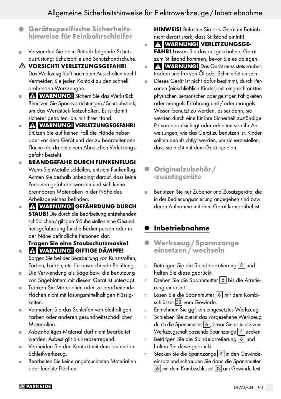 Originalzubehör / -zusatzgeräte | Parkside PFBS 160 A1 User Manual | Page 93 / 99