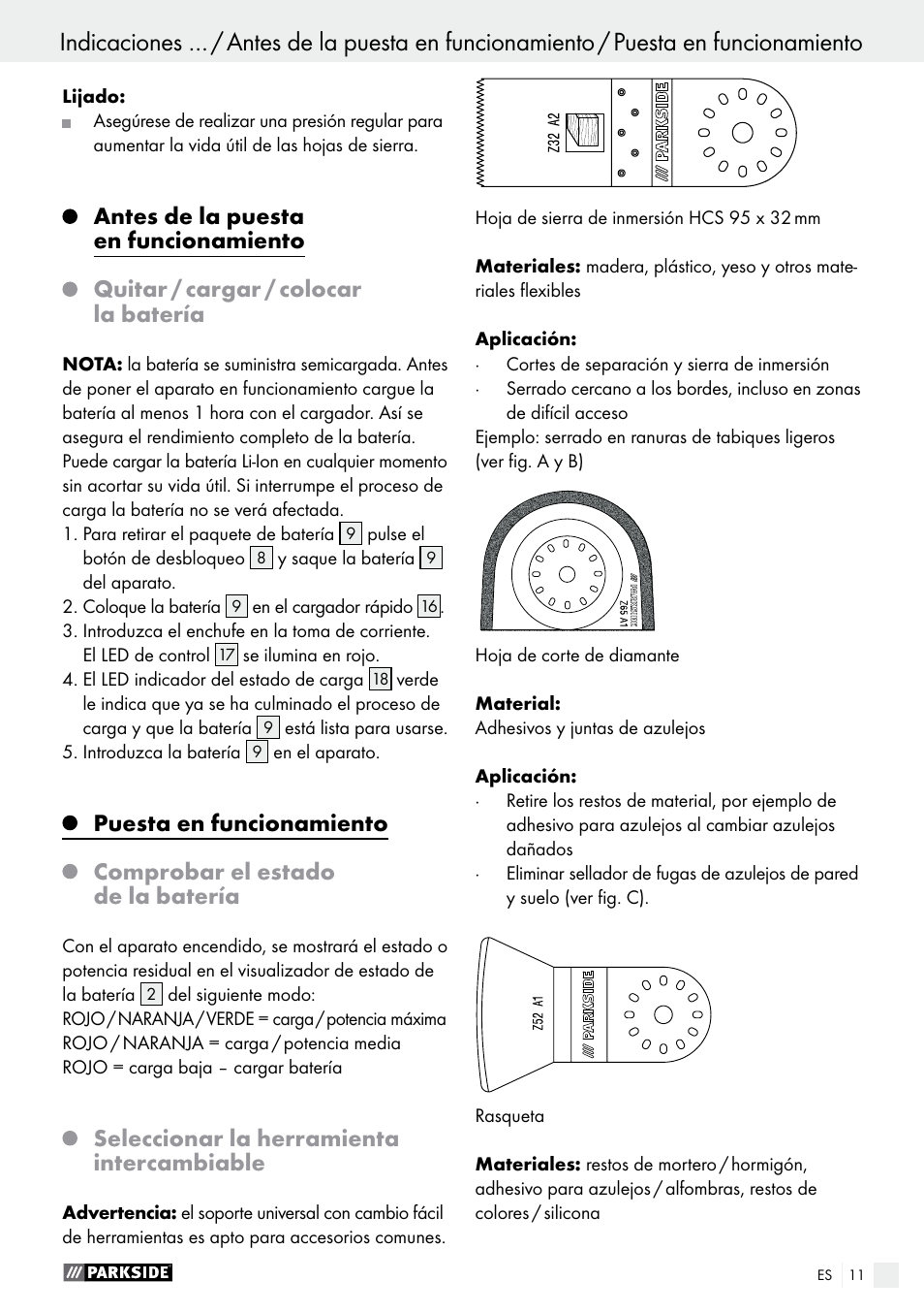 Seleccionar la herramienta intercambiable | Parkside PAMFW 10.8 A1 User Manual | Page 11 / 55