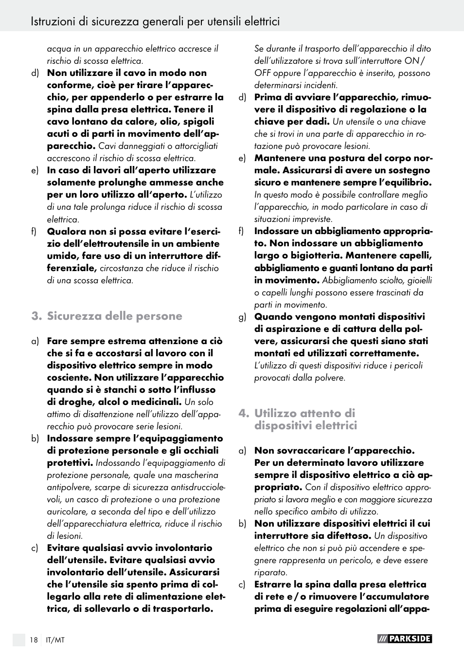 Sicurezza delle persone, Utilizzo attento di dispositivi elettrici | Parkside PAMFW 10.8 A1 User Manual | Page 18 / 55