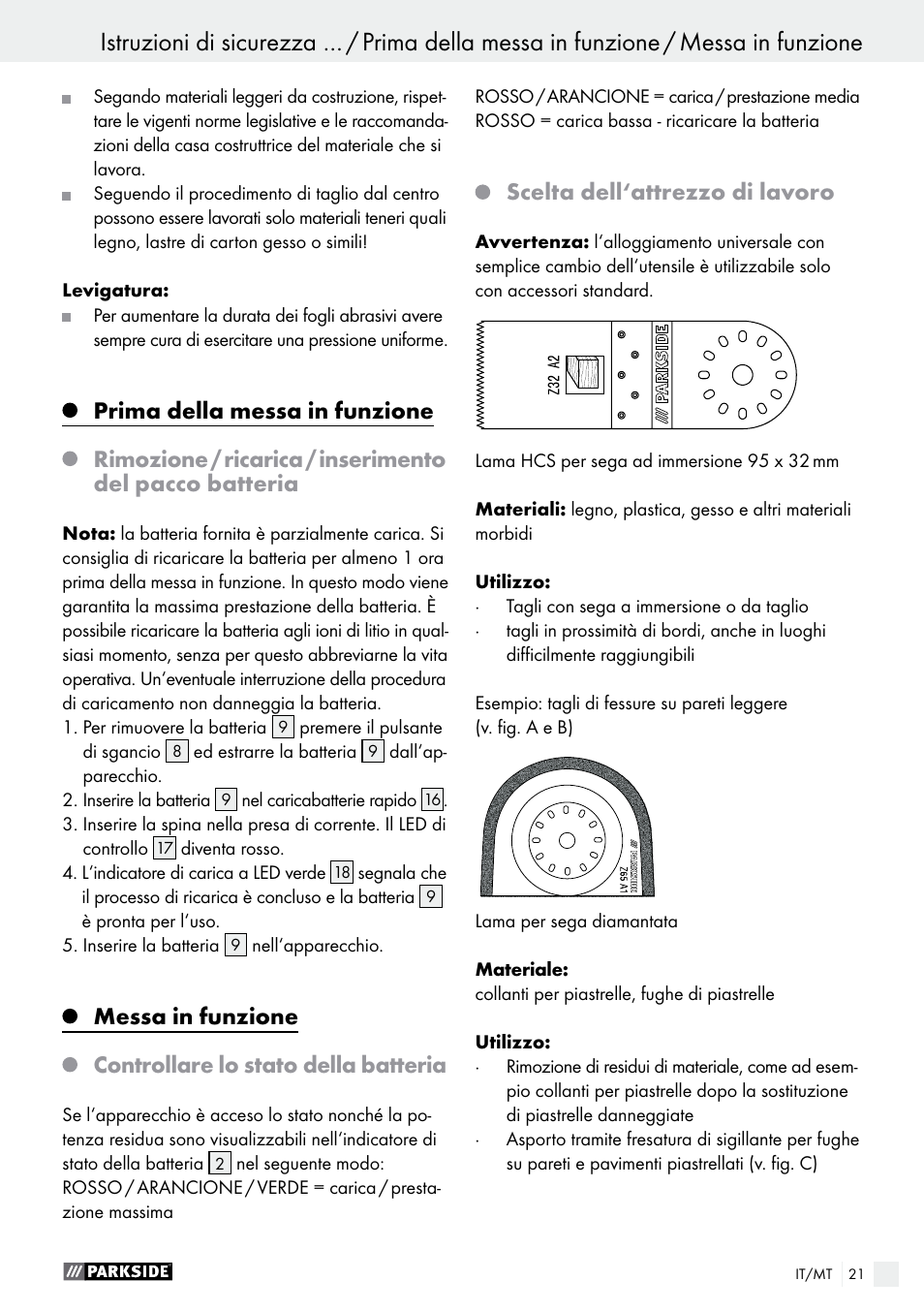 Scelta dell‘attrezzo di lavoro | Parkside PAMFW 10.8 A1 User Manual | Page 21 / 55