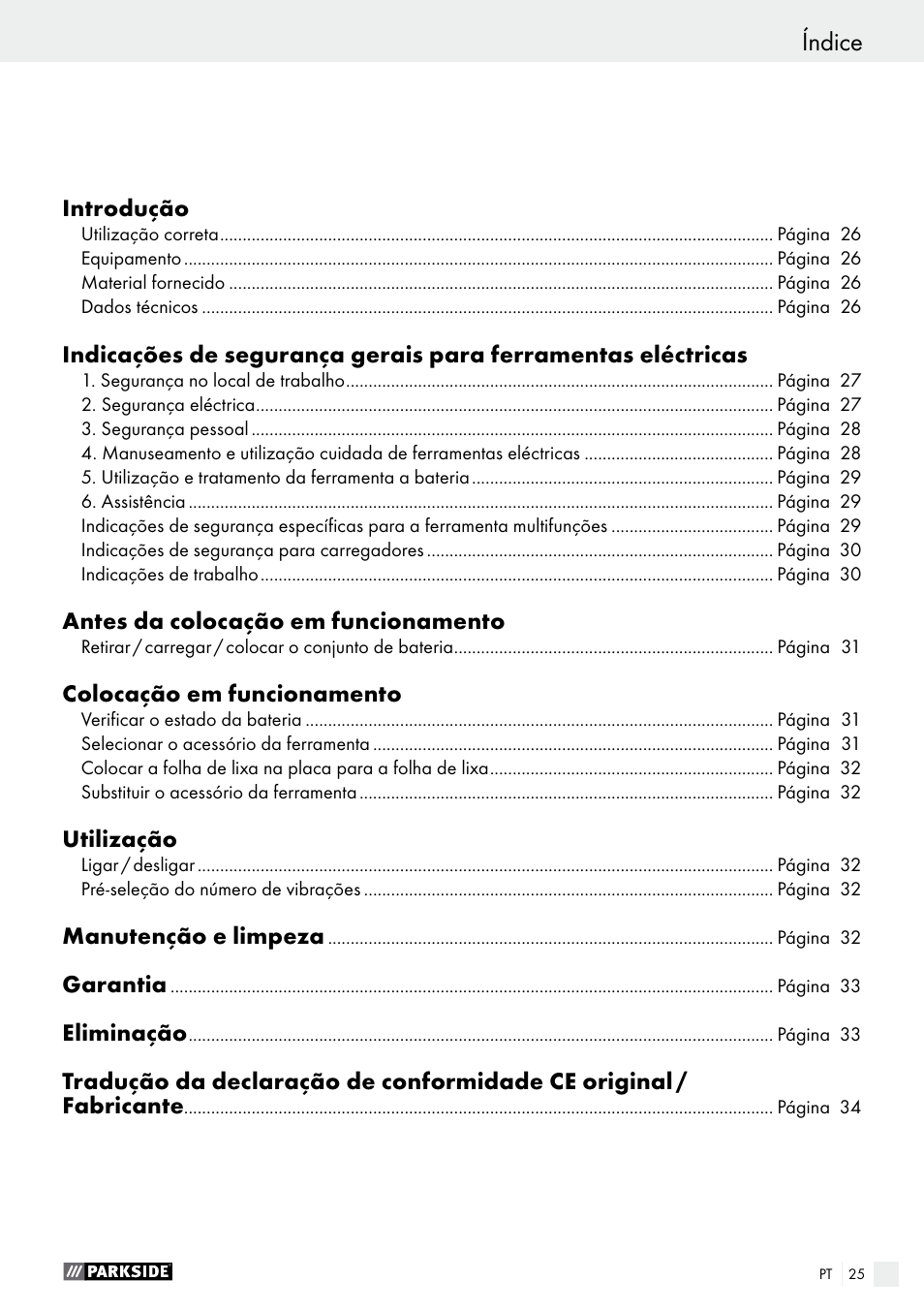 Índice | Parkside PAMFW 10.8 A1 User Manual | Page 25 / 55