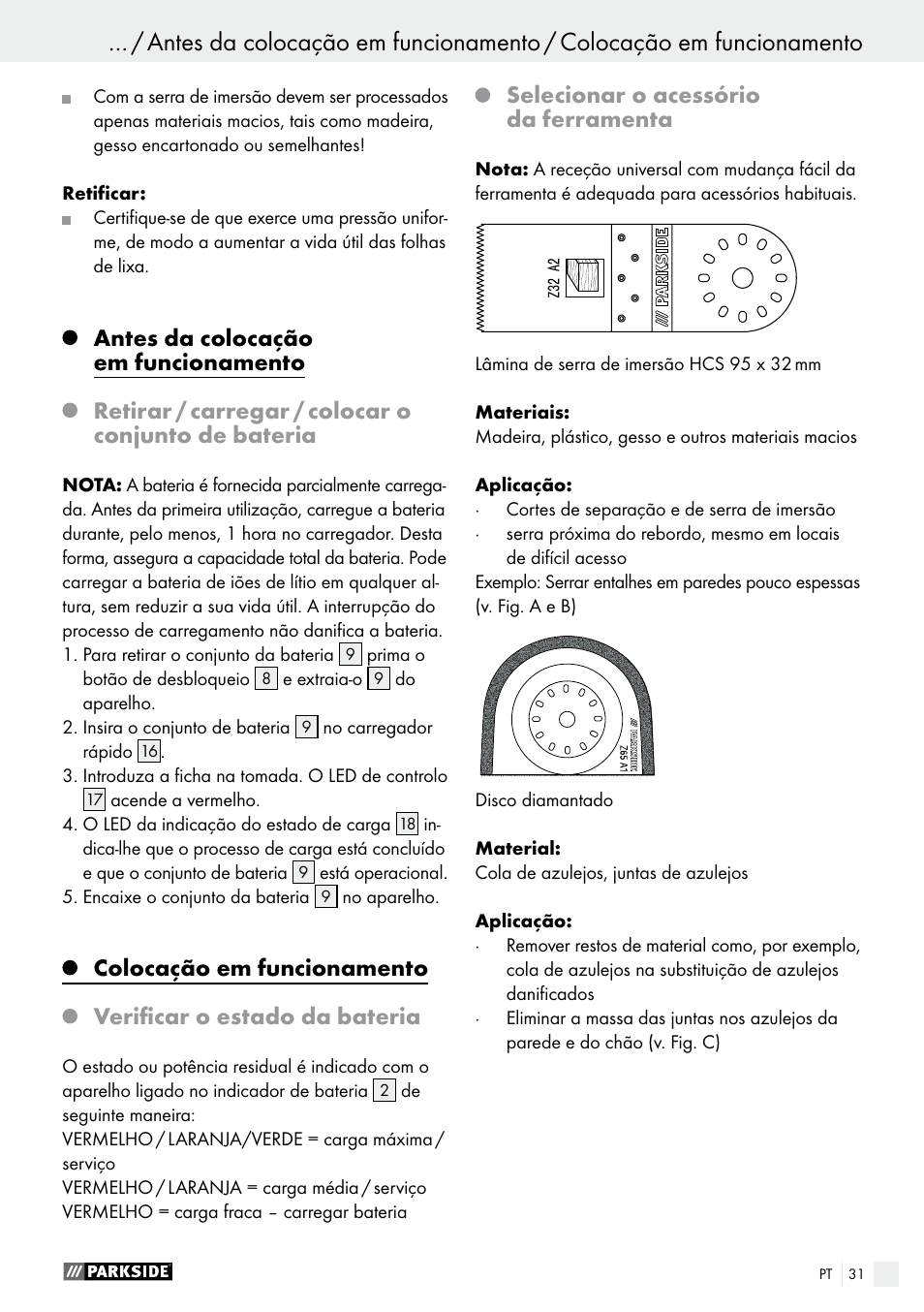 Selecionar o acessório da ferramenta | Parkside PAMFW 10.8 A1 User Manual | Page 31 / 55