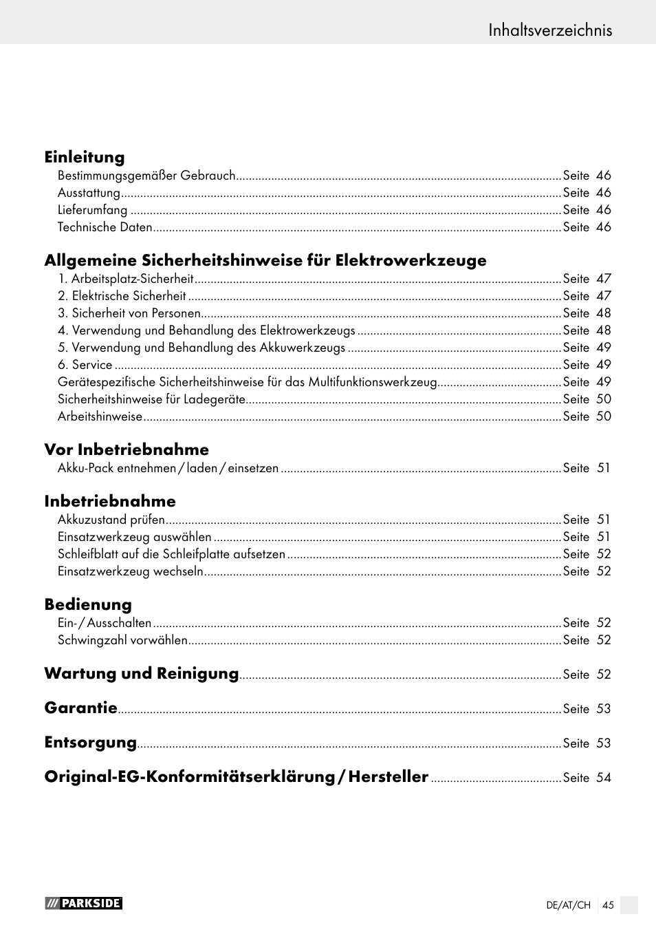 Parkside PAMFW 10.8 A1 User Manual | Page 45 / 55