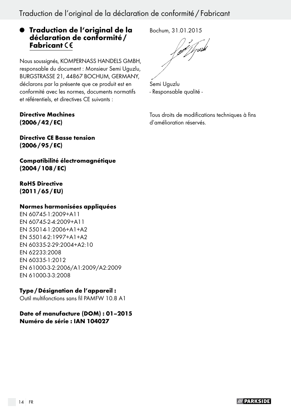 Parkside PAMFW 10.8 A1 User Manual | Page 14 / 34