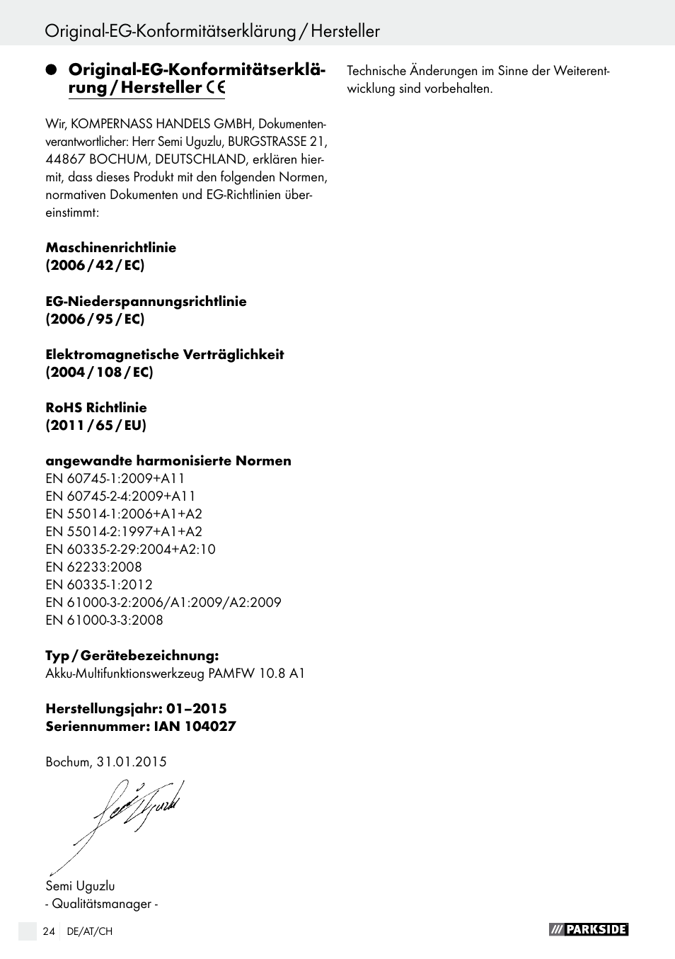 Parkside PAMFW 10.8 A1 User Manual | Page 24 / 34