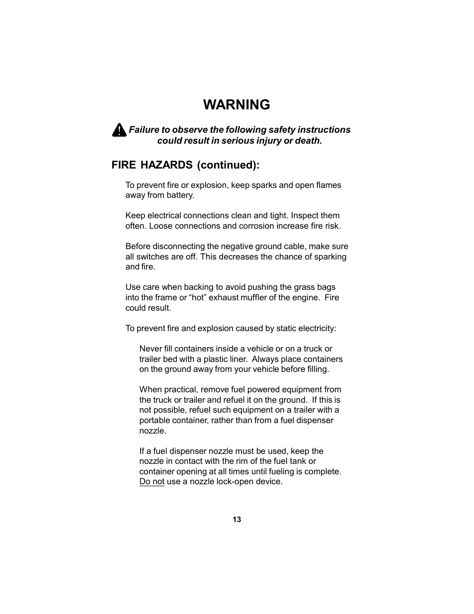 Warning | Dixon 12881-106 User Manual | Page 13 / 56