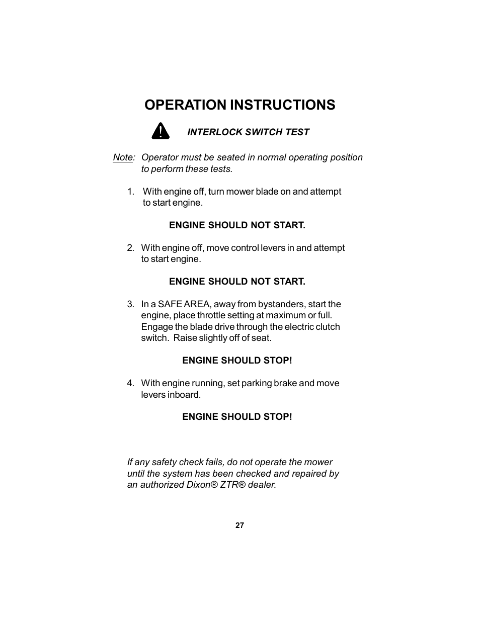 Operation instructions | Dixon 12881-106 User Manual | Page 27 / 56