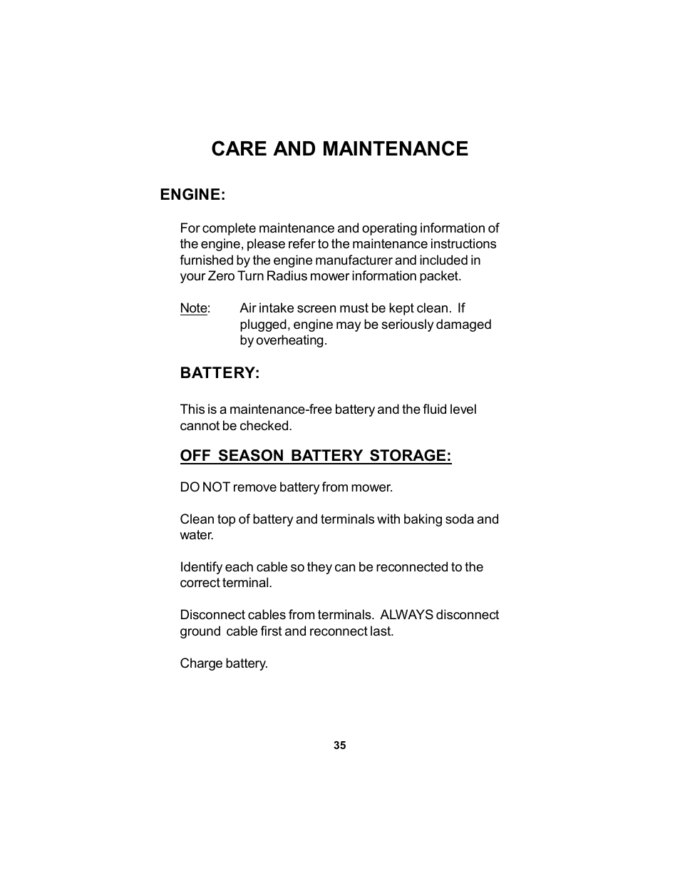 Care and maintenance | Dixon 12881-106 User Manual | Page 35 / 56