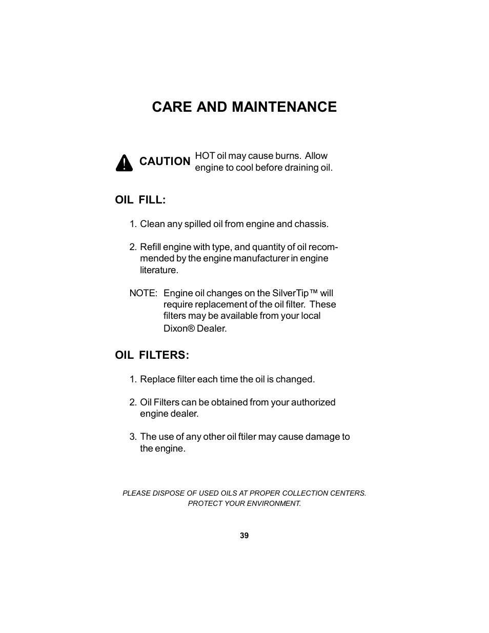 Care and maintenance | Dixon 12881-106 User Manual | Page 39 / 56