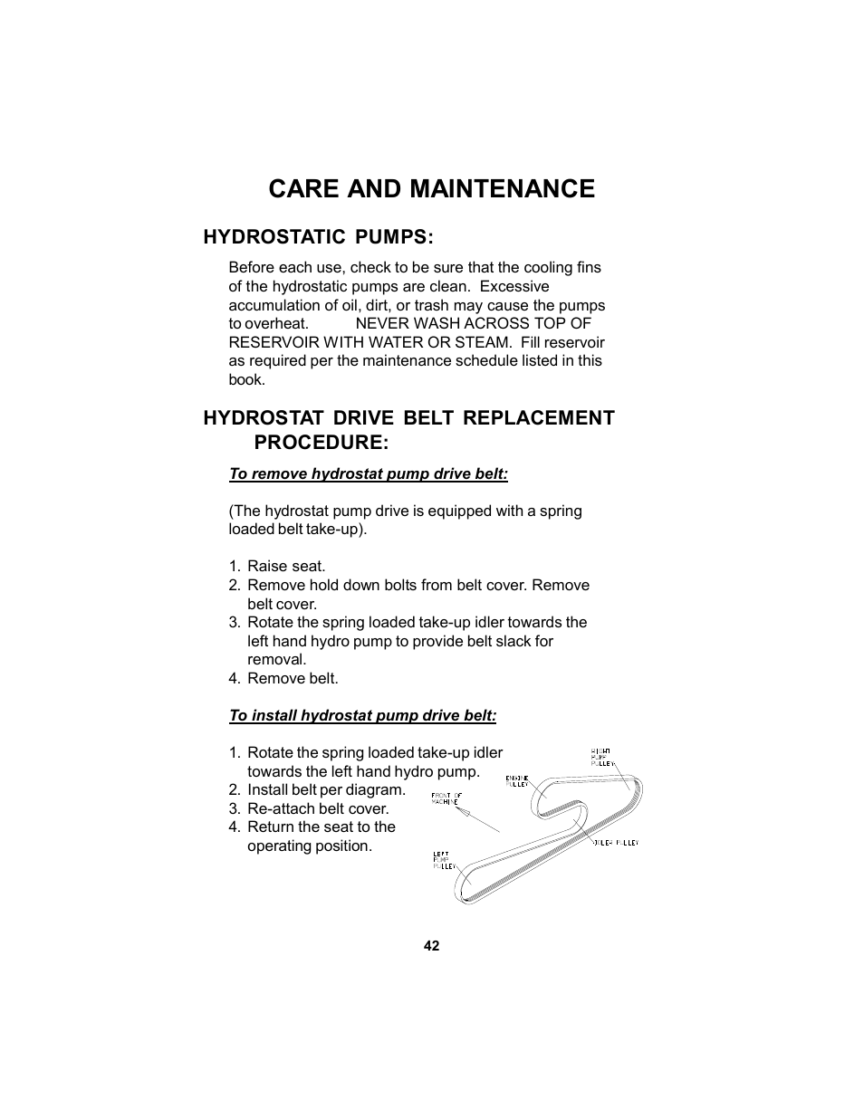 Care and maintenance | Dixon 12881-106 User Manual | Page 42 / 56