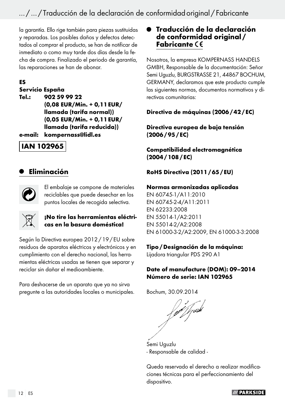 Parkside PDS 290 A1 User Manual | Page 12 / 47
