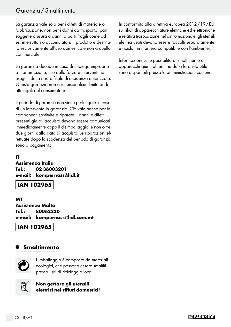 Parkside PDS 290 A1 User Manual | Page 20 / 47