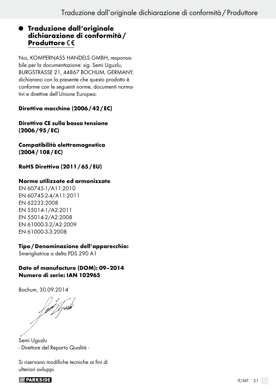 Parkside PDS 290 A1 User Manual | Page 21 / 47