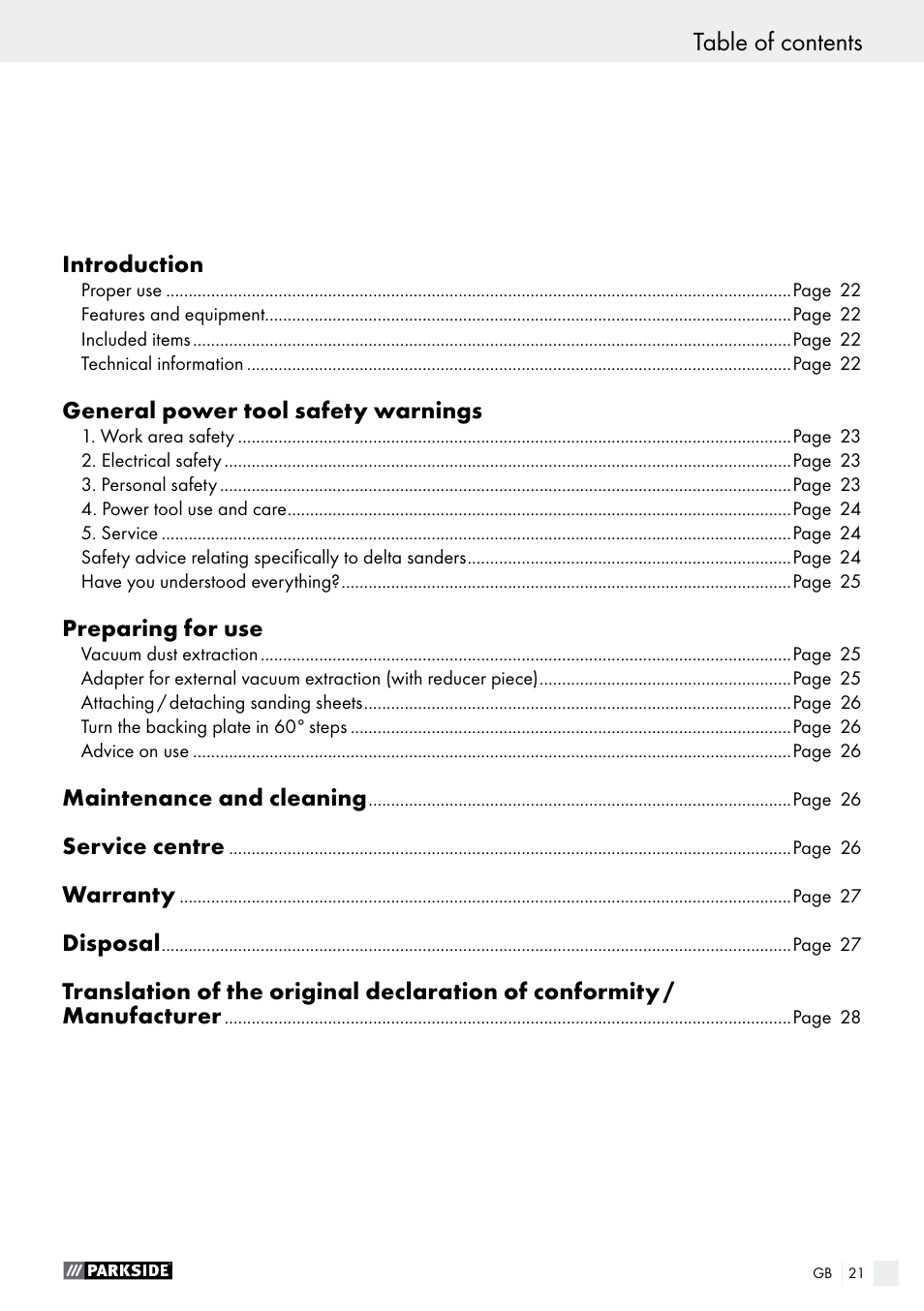 Parkside PDS 290 A1 User Manual | Page 21 / 29