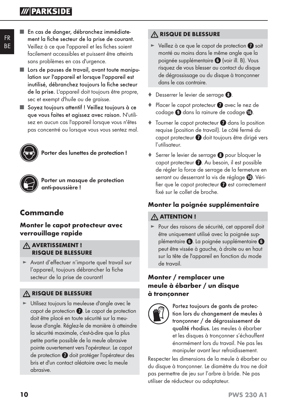 Commande | Parkside PWS 230 A1 User Manual | Page 14 / 45