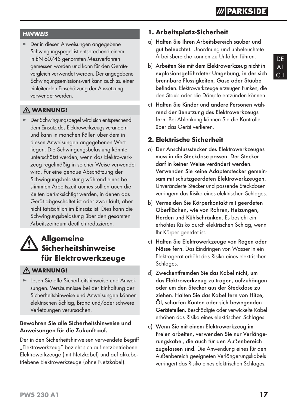 Parkside PWS 230 A1 User Manual | Page 21 / 45