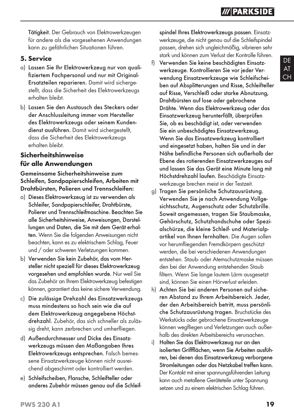 Parkside PWS 230 A1 User Manual | Page 23 / 45