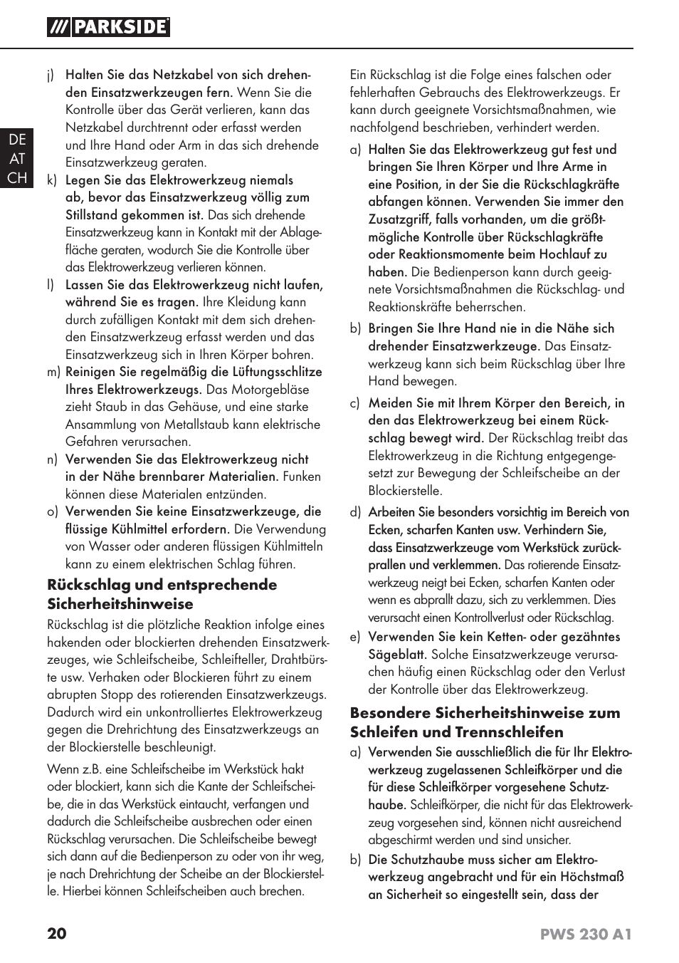Parkside PWS 230 A1 User Manual | Page 24 / 45