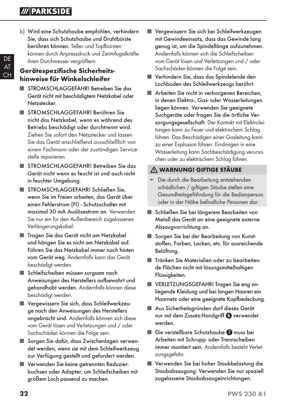 Parkside PWS 230 A1 User Manual | Page 26 / 45