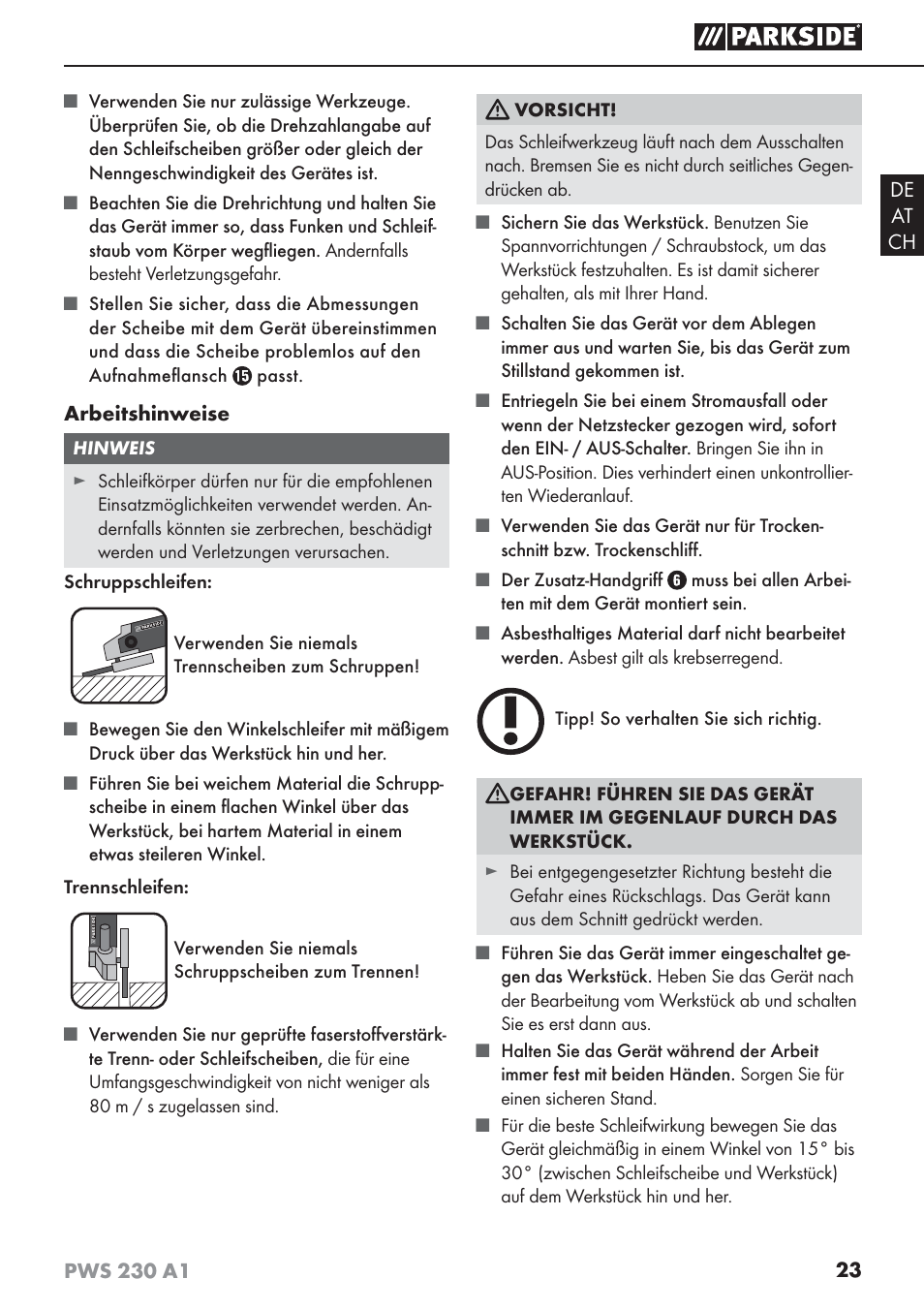 Parkside PWS 230 A1 User Manual | Page 27 / 45