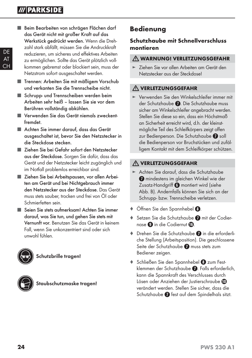 Bedienung | Parkside PWS 230 A1 User Manual | Page 28 / 45