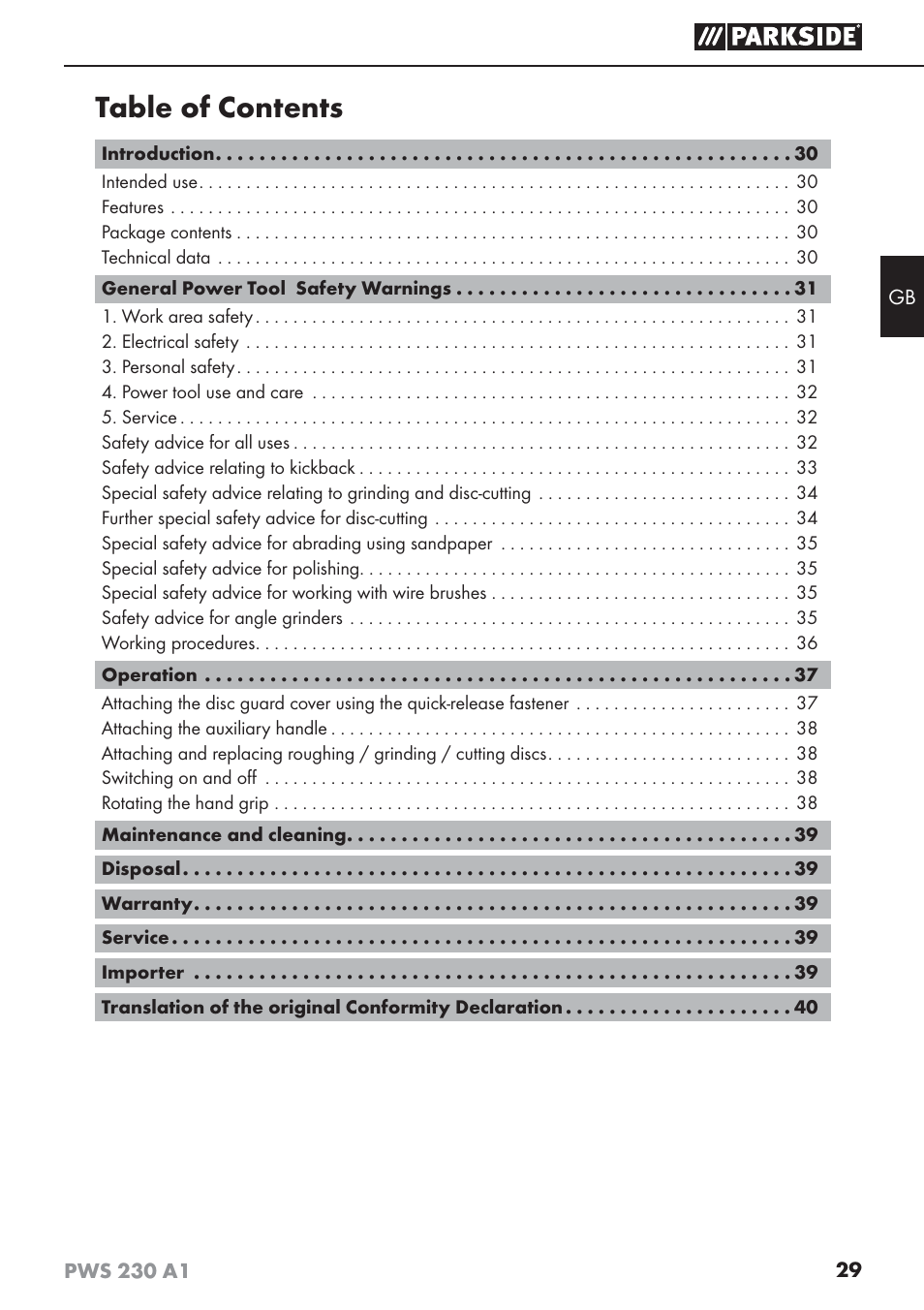 Parkside PWS 230 A1 User Manual | Page 33 / 45