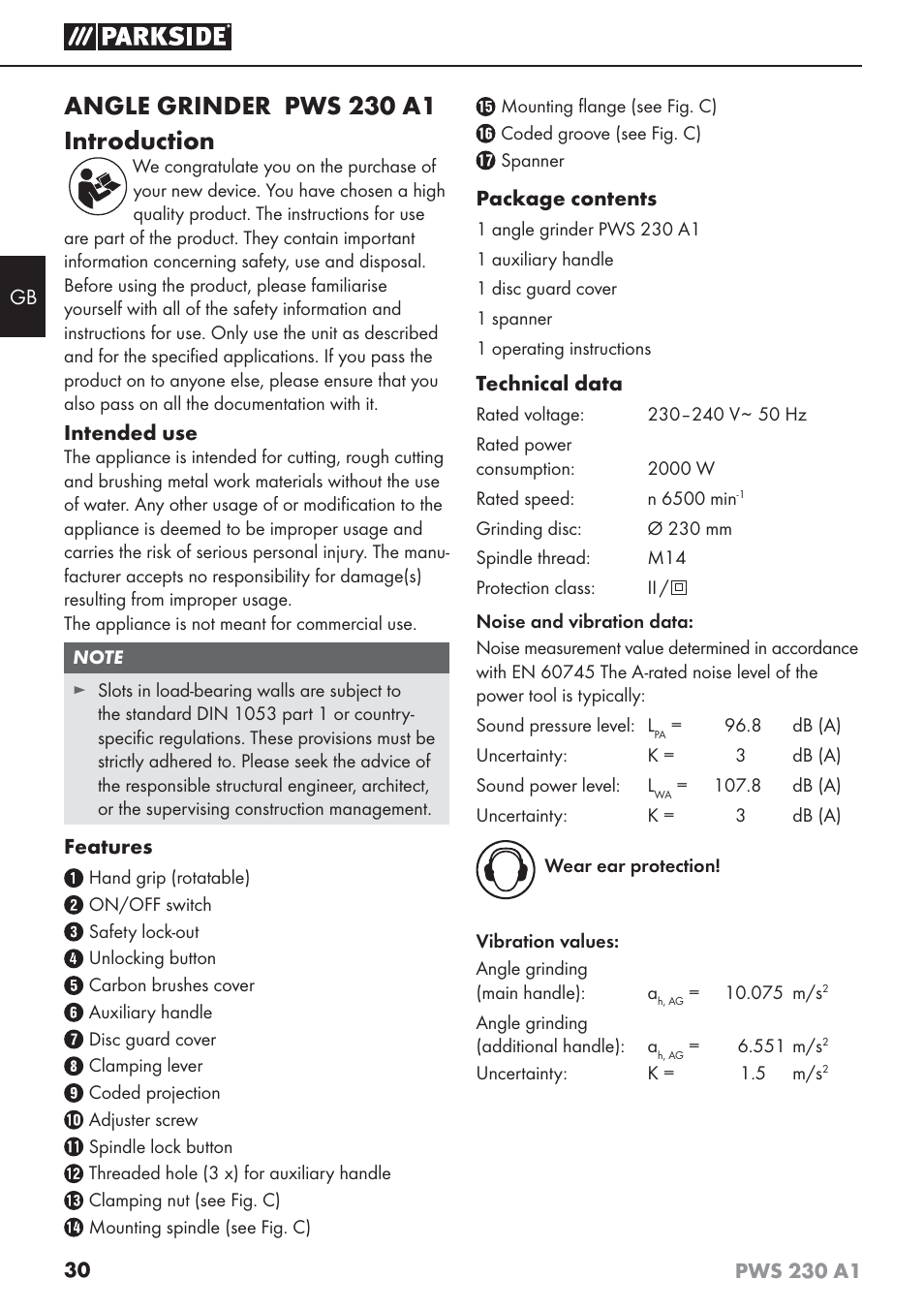 Angle grinder pws 230 a1 introduction | Parkside PWS 230 A1 User Manual | Page 34 / 45