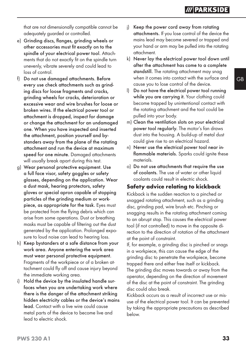 Parkside PWS 230 A1 User Manual | Page 37 / 45