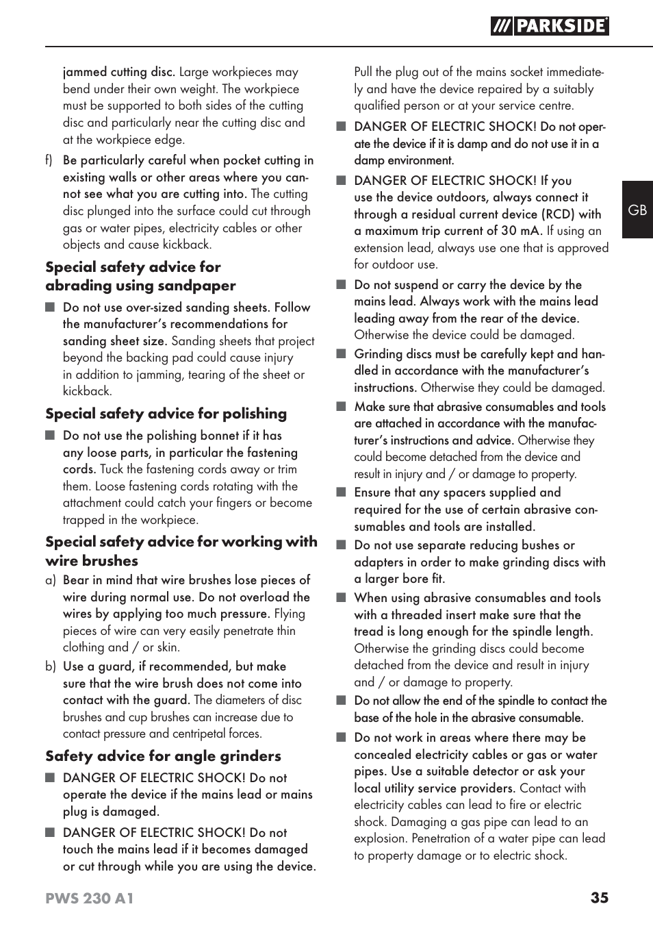Parkside PWS 230 A1 User Manual | Page 39 / 45