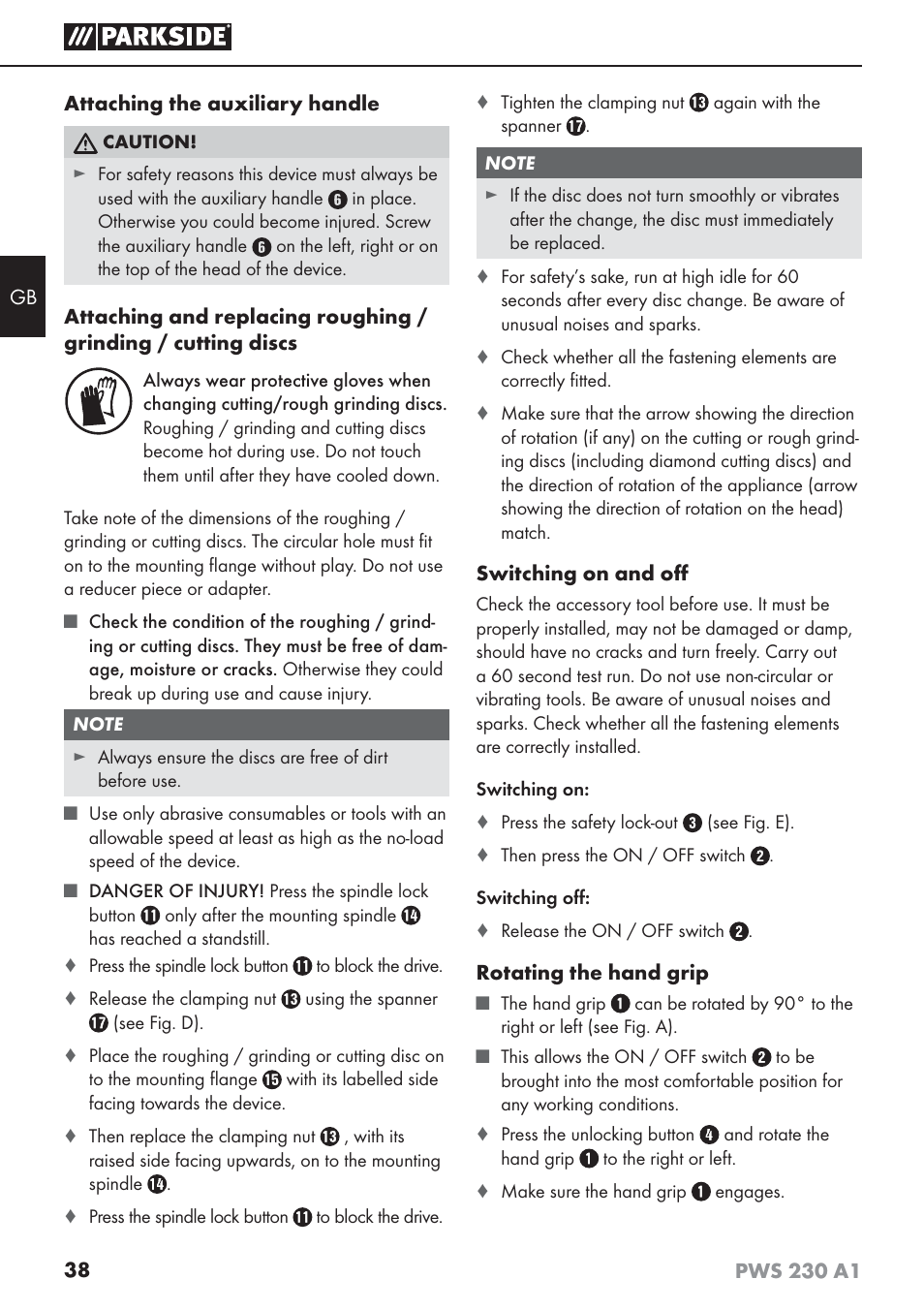 Parkside PWS 230 A1 User Manual | Page 42 / 45