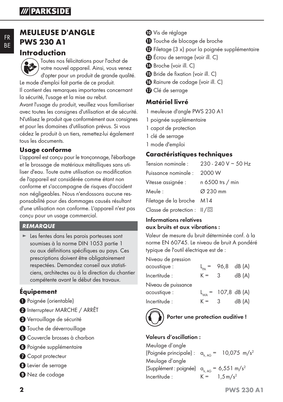 Meuleuse d'angle pws 230 a1 introduction | Parkside PWS 230 A1 User Manual | Page 6 / 45