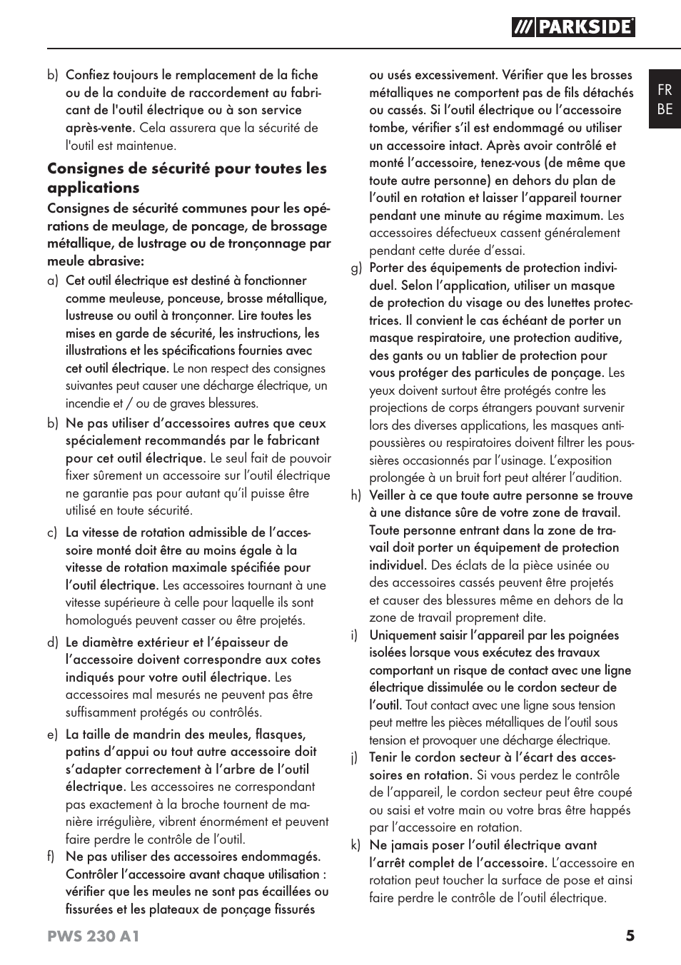 Parkside PWS 230 A1 User Manual | Page 9 / 45
