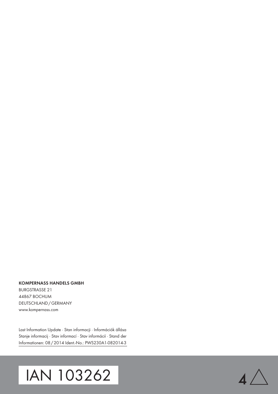 Parkside PWS 230 A1 User Manual | Page 101 / 101
