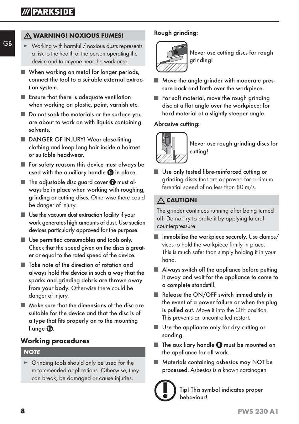 Parkside PWS 230 A1 User Manual | Page 12 / 101