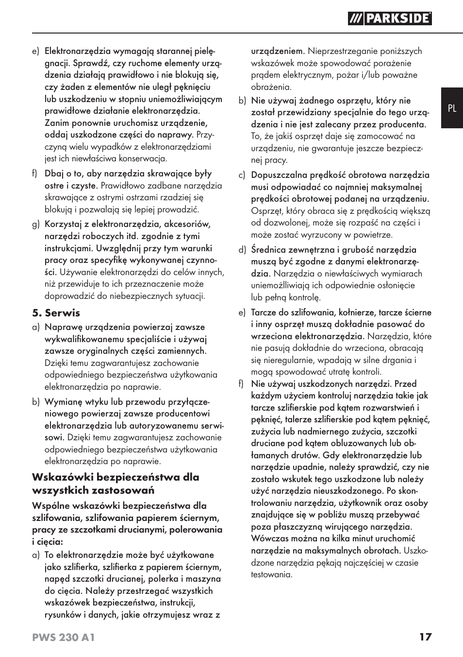 Parkside PWS 230 A1 User Manual | Page 21 / 101