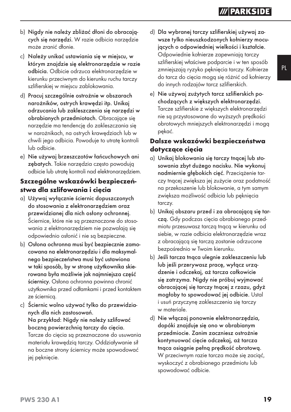 Parkside PWS 230 A1 User Manual | Page 23 / 101