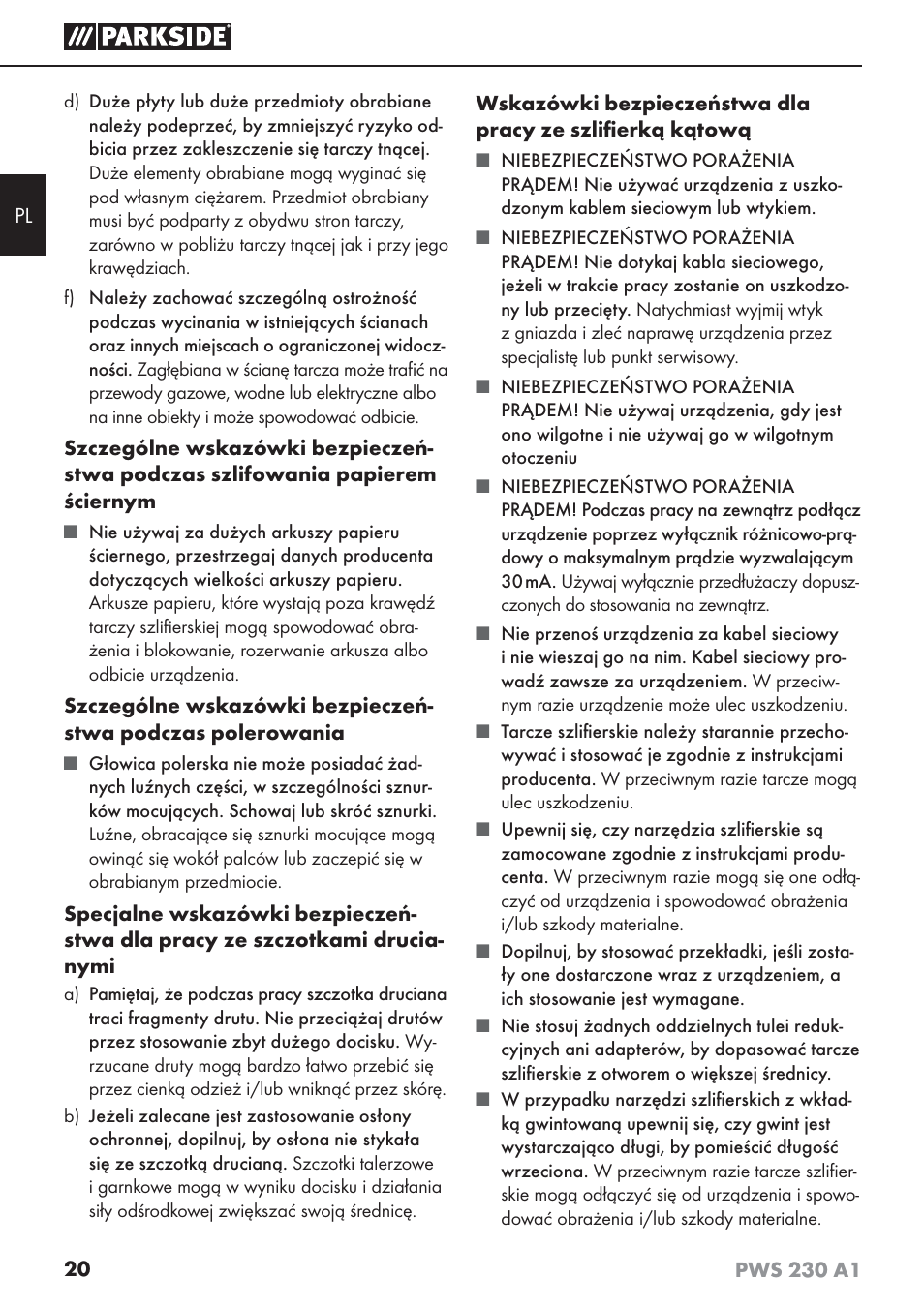 Parkside PWS 230 A1 User Manual | Page 24 / 101