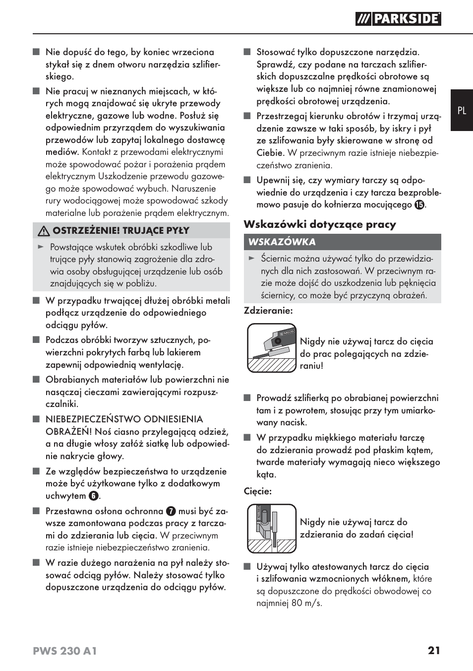 Parkside PWS 230 A1 User Manual | Page 25 / 101